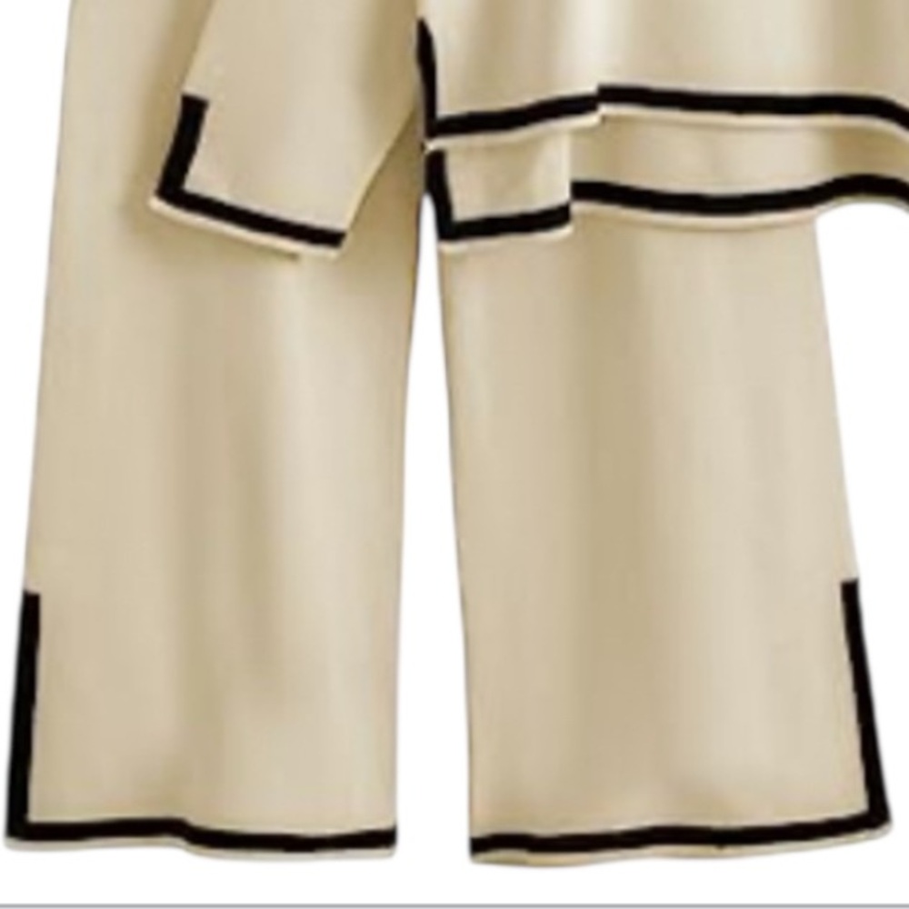 Ivory Long Sleeve Two Piece Set With Black Trim. Size XL - Picture 13 of 15